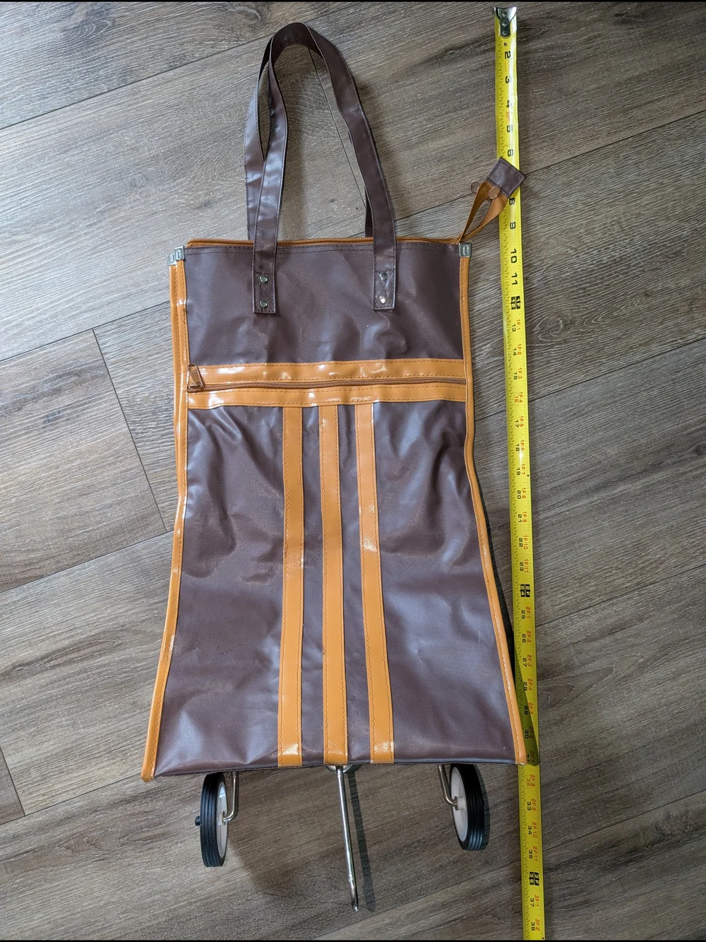Vintage Brown & Tan Tote Bag with Wheels